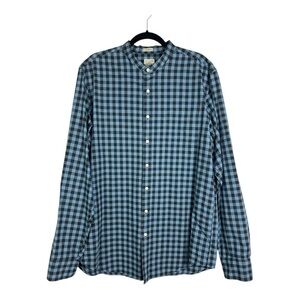 J.Crew Small Check Blue Band/Mandarin Collar Button-Up Shirt Sz Large Tall